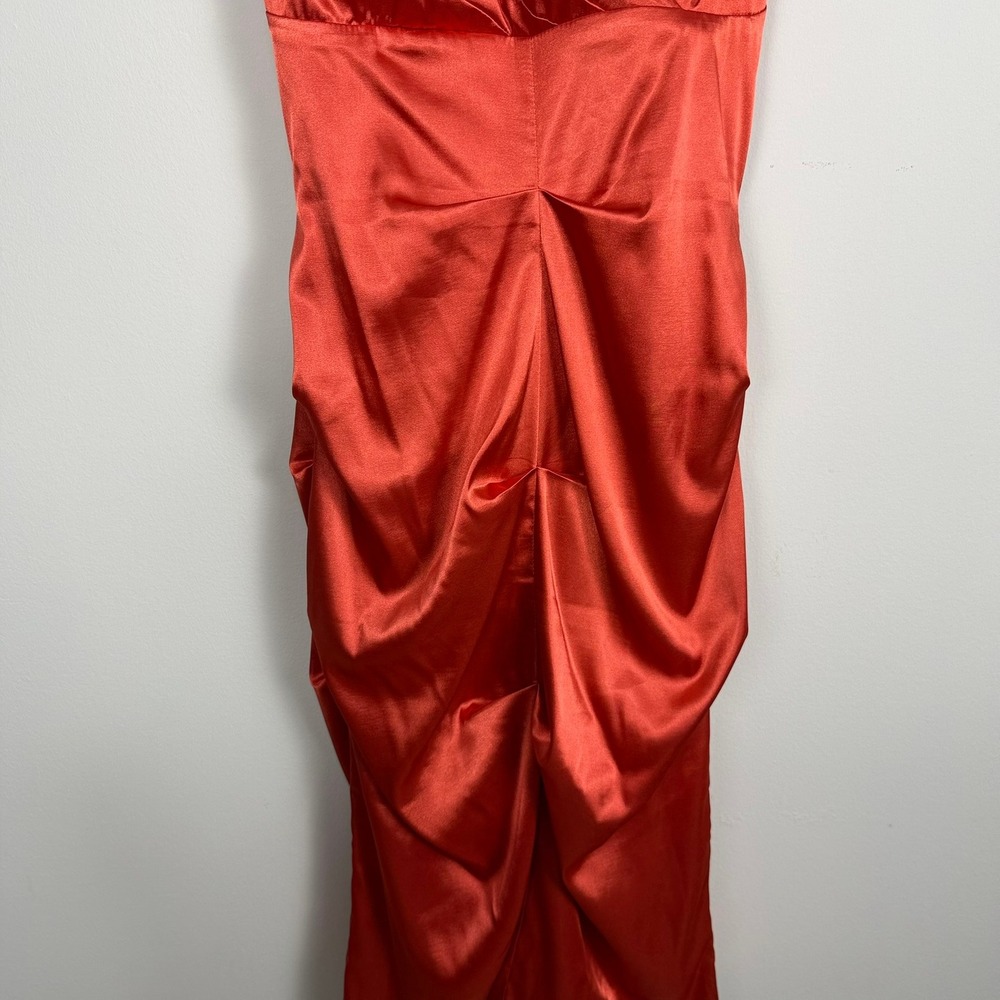VTG Le Chateau Red Satin Halter Ruched Cocktail Dress Rhinestone Detail S CANADA - Picture 3 of 11